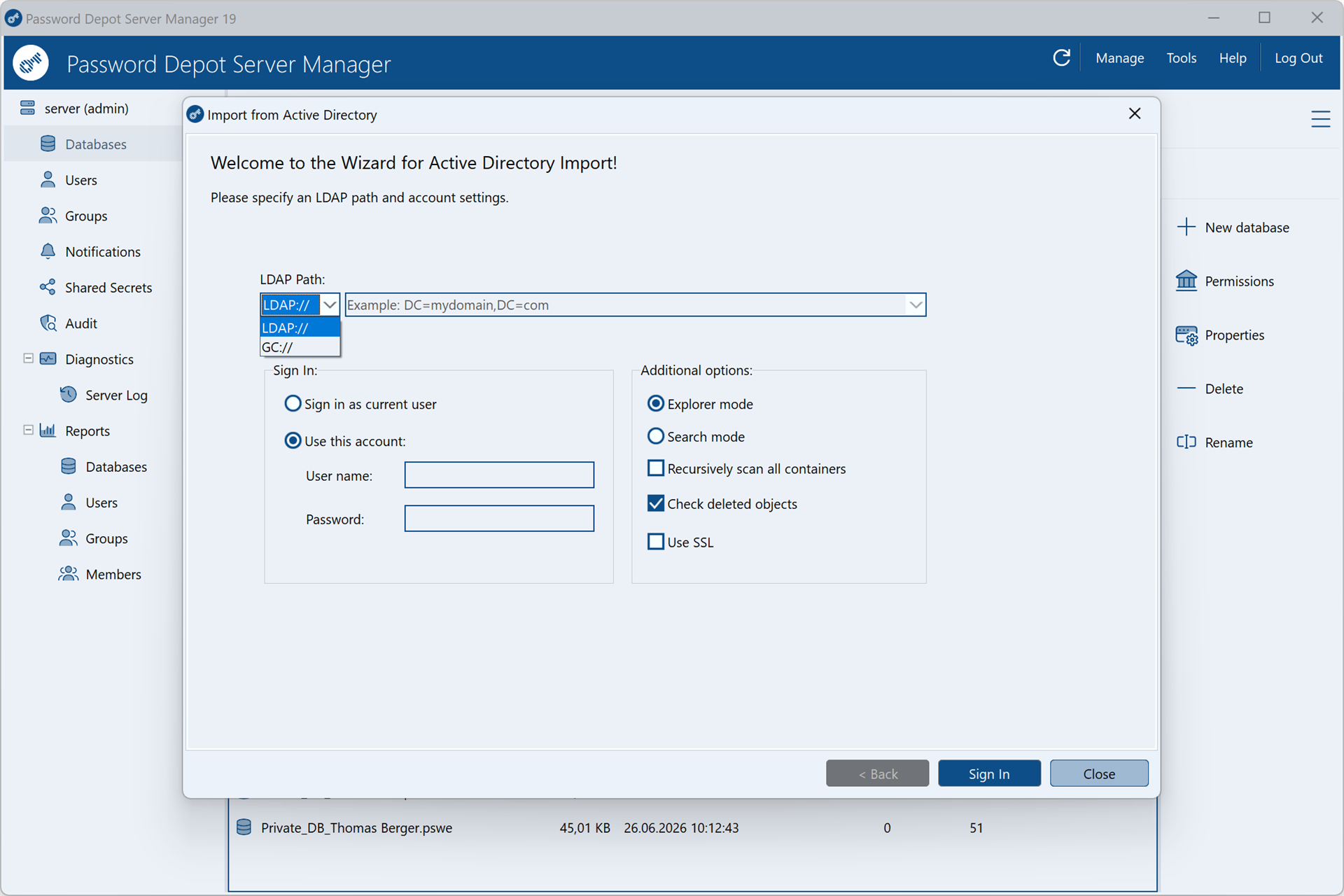 Importazione da Active Directory